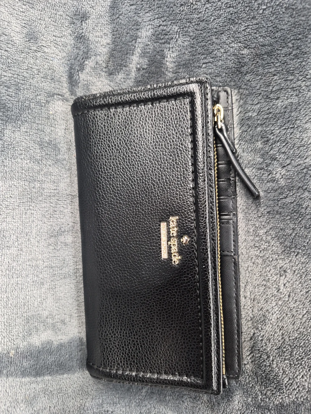 Kate Spade Pebble Leather Braylon Wallet Black Gold Tone